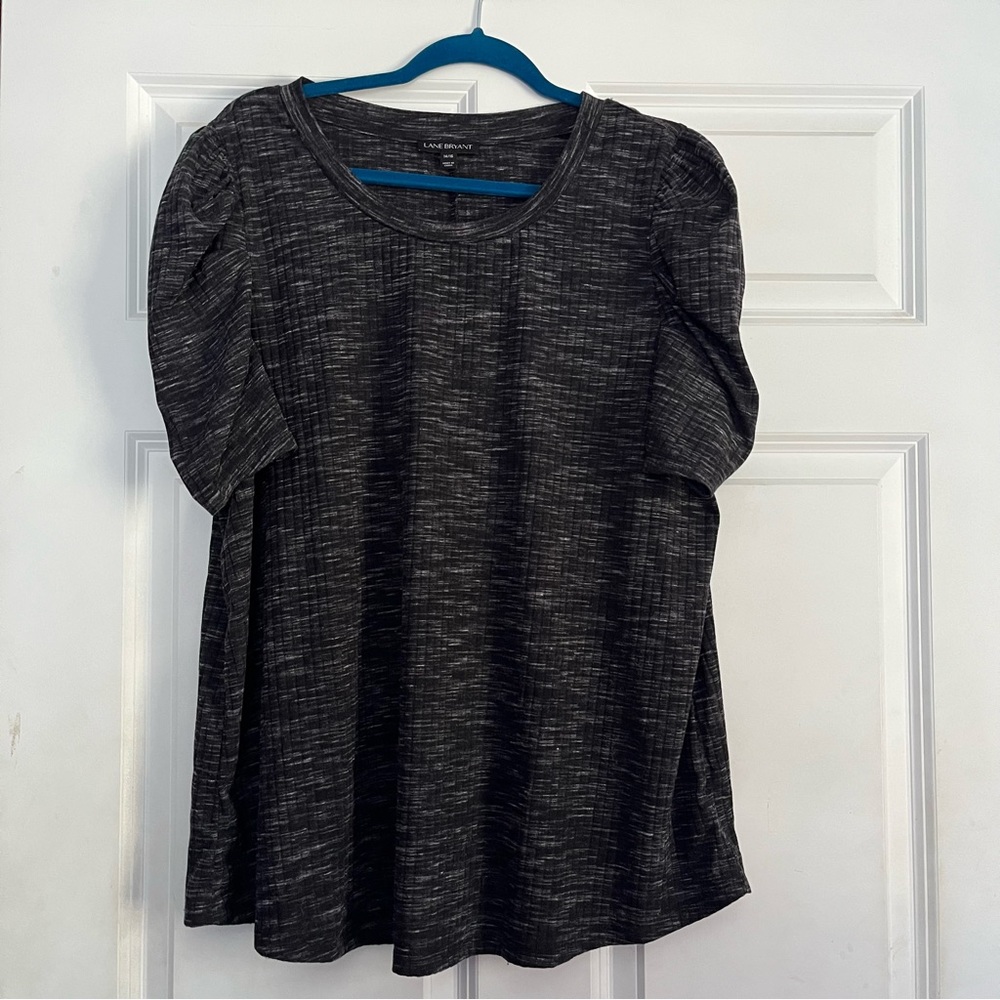 Lane Bryant Black and Gray Short Scrunched Sleeve T Shirt